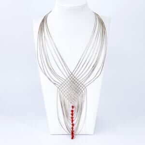 Vintage Sterling Silver 925 Liquid Silver Heishi Coral Necklace 16.5”